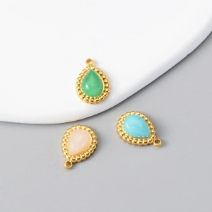 Bohemian teardrop natural stone pendants in gold setting for DIY jewelry making