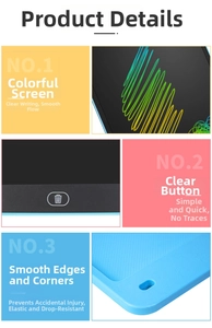 Detail of 12-inch LCD writing tablet featuring colorful screen and one-click erase button