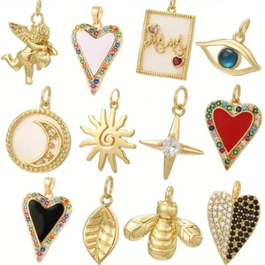 DIY Jewelry Charms Pendants Copper 18K Gold Plated Zircon Heart Angel Evil Eye For Necklace Earrings Making Boutique Craft