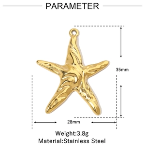 Technical dimensions of the 35mm golden starfish pendant made of high-quality stainless steel