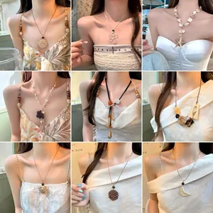 Bohemian Handmade Necklace Wax Rope Wood Bead Shell Resin Pendant Ethnic Vintage Summer Jewelry For Women