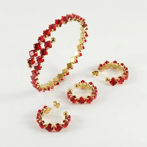Geometrische Quadratische Zirkonia Armreif Und Ohrringe Luxus 18K Vergoldeter Edelstahl Mode Schmuck Für Frauen