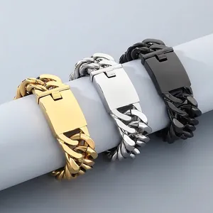 Men's Cuban Link Bracelet 316L Stainless Steel Heavy Bold Chain Hip Hop Industrial Style Jewelry Gift For Boyfriend