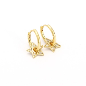 Luxury 925 silver star hoop earrings with sparkling zircon inlay on white background