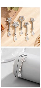 Detail view of heart and star drop belly rings with 1.2mm bar gauge and dimensions