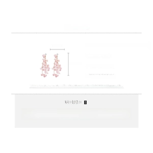 Detailed view of pink floral tassel earrings with zircon beads and 13cm length specs