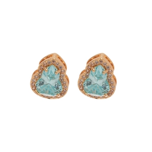 Boucles d'oreilles gourde en zircon bleu et or rose avec pavé de diamants brillants