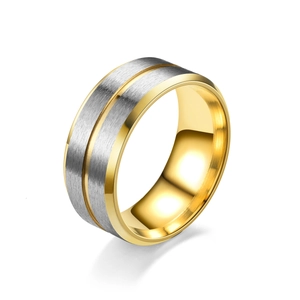 8mm minimalist two-tone silver and gold stainless steel men's ring with brushed finish