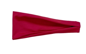 Close-up of soft elastic rose red sports headband made from breathable fabric