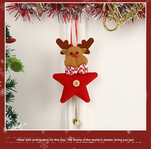 Felt Christmas reindeer ornament featuring a red star base, bow tie, and golden bell detail