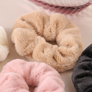 Set di elastici per capelli in peluche francese beige rosa nero bianco morbido