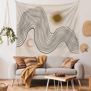 Bohemian wall tapestry with abstract mountain sun and moon design for home decor