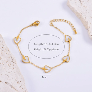 Golden heart necklace with white pearl inlays shown with dimensions and weights