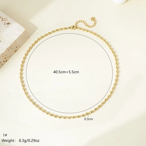 Detailed size parameters of the gold oval bead necklace with lobster clasp and chain