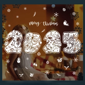 2025 Christmas Window Stickers Merry Christmas Static Cling Wall Decals For Glass Door Santa Snowman Reindeer Snowflake Holiday Decoration