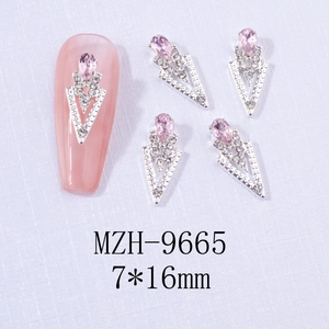 Pink teardrop and silver triangle nail art charms with size detail 7x16mm