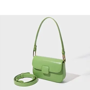 Minimalist light green puffy shoulder bag with square buckle and multiple straps