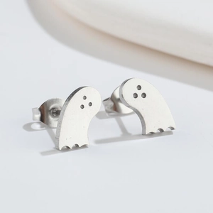 Cute mini ghost stud earrings made of silver stainless steel for women in a pair