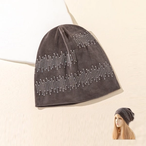 Berretto Slouchy Da Donna Velluto Poliestere Con Strass Cappello Caldo Autunno Inverno Moda Hip Hop Copricapo