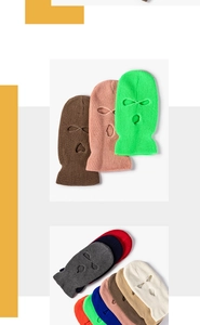Multi-color balaclava ski masks with three-hole design in various knit colors