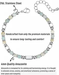 Detailed view of 4mm Amazonite beads and 316L stainless steel beads on the bracelet