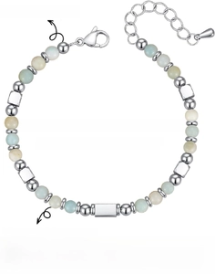 Detailed view of 4mm Amazonite beads and 316L stainless steel beads on the bracelet