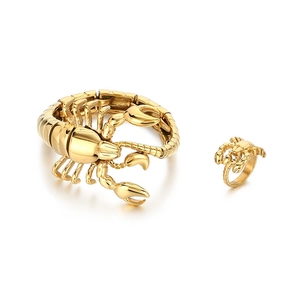 Ensemble bracelet et bague scorpion en acier inoxydable doré de style hip hop pour hommes