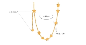 Detailed view of gold star pendant necklace with 41cm length and 4.3cm tassel drop