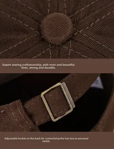 Detailed view of cotton twill texture and adjustable bronze metal buckle on baseball cap