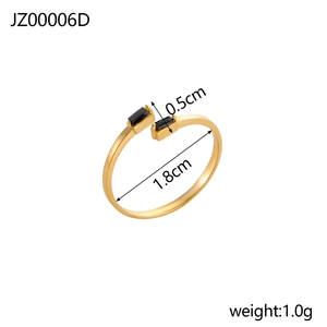 Elegant gold titanium steel asymmetric open ring with dual black rectangular gemstones