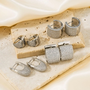 Boucles d'Oreilles Huggie En Forme De U Cuivre Micro-Pavé Zircone Rétro Géométrique Bijoux Élégants Pour Femmes Luxe