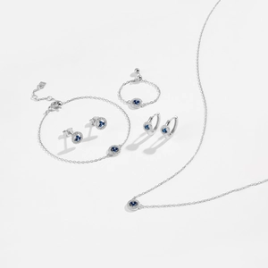 S925 sterling silver jewelry set featuring blue sapphire necklace, bracelet and earrings