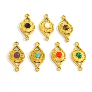 14K gold plated evil eye charms with colorful natural stone inlays for DIY jewelry making