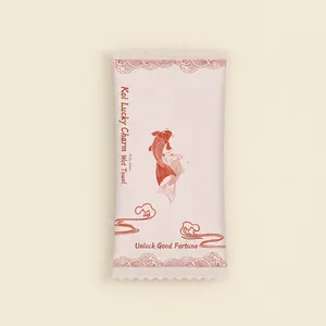 Single pack of JIANHE wet towels with pink koi pattern design on white background