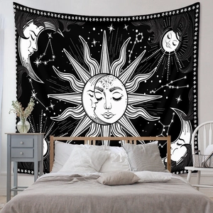 Bohemian black and white sun and moon wall tapestry for mystical bedroom wall decoration