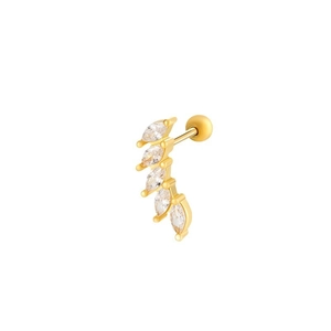 Golden titanium steel cartilage stud featuring five marquise-cut cubic zirconia stones