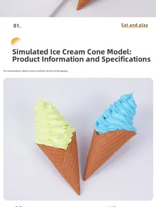 Detail of blue and green artificial ice cream cones with realistic waffle cone texture