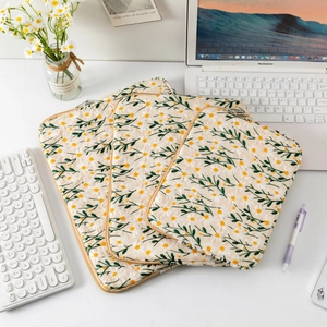 Three-piece beige daisy embroidery laptop sleeve set in various sizes for iPad and MacBook