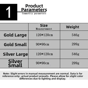 Size and weight specifications for gold and silver plush Christmas tree skirts