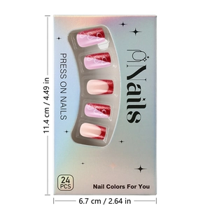 Kurze quadratische Press-on-Nägel mit rosa Basis und Glitzer-Spitzen, Set mit 24 Stück