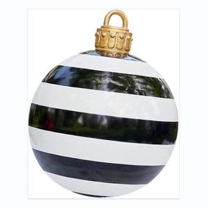 60cm black and white striped PVC inflatable Christmas ball with gold hanging hook
