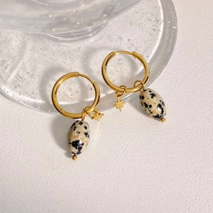Boucles d'oreilles vintage en or avec pierres naturelles et pendentifs étoiles