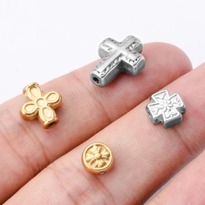 Stainless steel cross and flower spacer beads in gold and silver for DIY jewelry