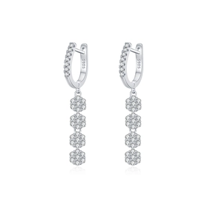 Sparkling S925 sterling silver tassel flower earrings with cubic zirconia stones
