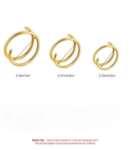 Detailed size comparison chart for gold double layered stainless steel nose rings