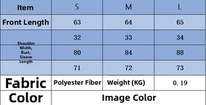 Detailed size chart for women long sleeve knit sweater showing S, M, L measurements