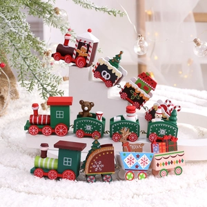 Wooden Christmas Train Decoration Tabletop Ornament Multi Section Hand Painted Xmas Gift Home Festive Party Decor