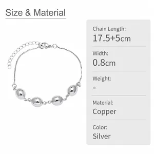 Silver-tone beaded chain bracelet with detailed 17.5cm length measurement and materials