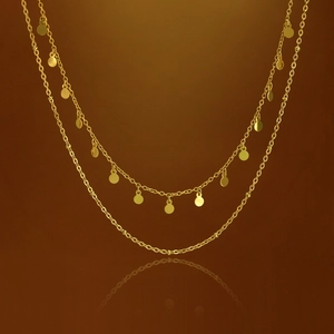 Layered Stainless Steel Necklace For Women Gold Plated Round Disc Pendant Zirconia Bead Chain Fashion Jewelry Sweater Necklace