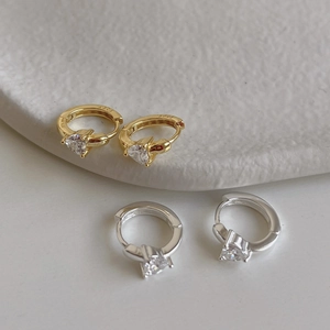 Minimalist S925 sterling silver hoop earrings with triangle zircon in gold and silver